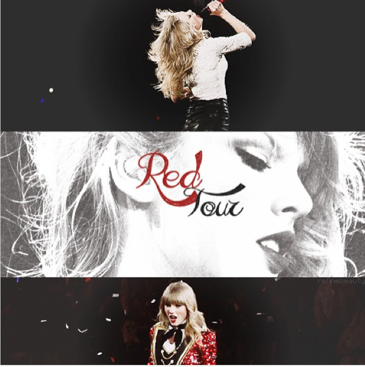 Alt-text: Three images stacked on top of each other, each featuring Taylor Swift on stage at the Red album tour. 