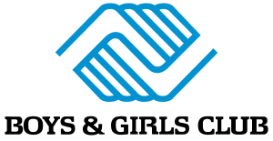 Boys & Girls Club logo featuring two blue hands holding each other over black words