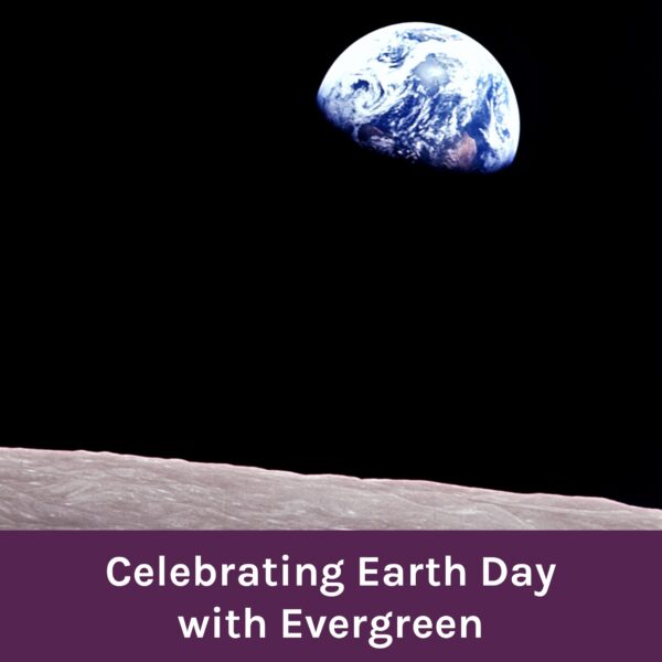 NASA's Earthrise photo, with a purple band in the lower third and white text reading 