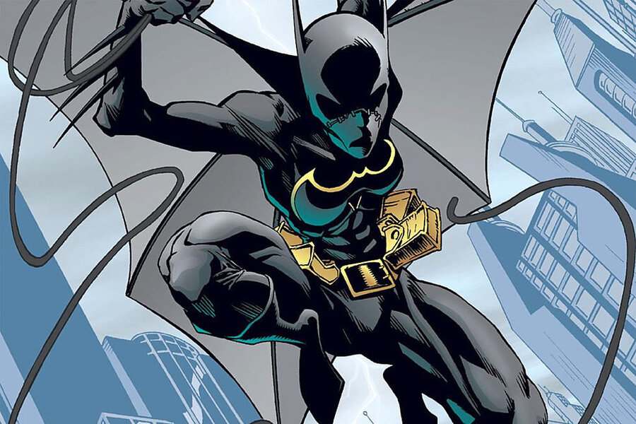 An illustration of DC Comics character Cassandra Cain, in her Batgirl uniform with the mouth portion of the mask sewn closed.