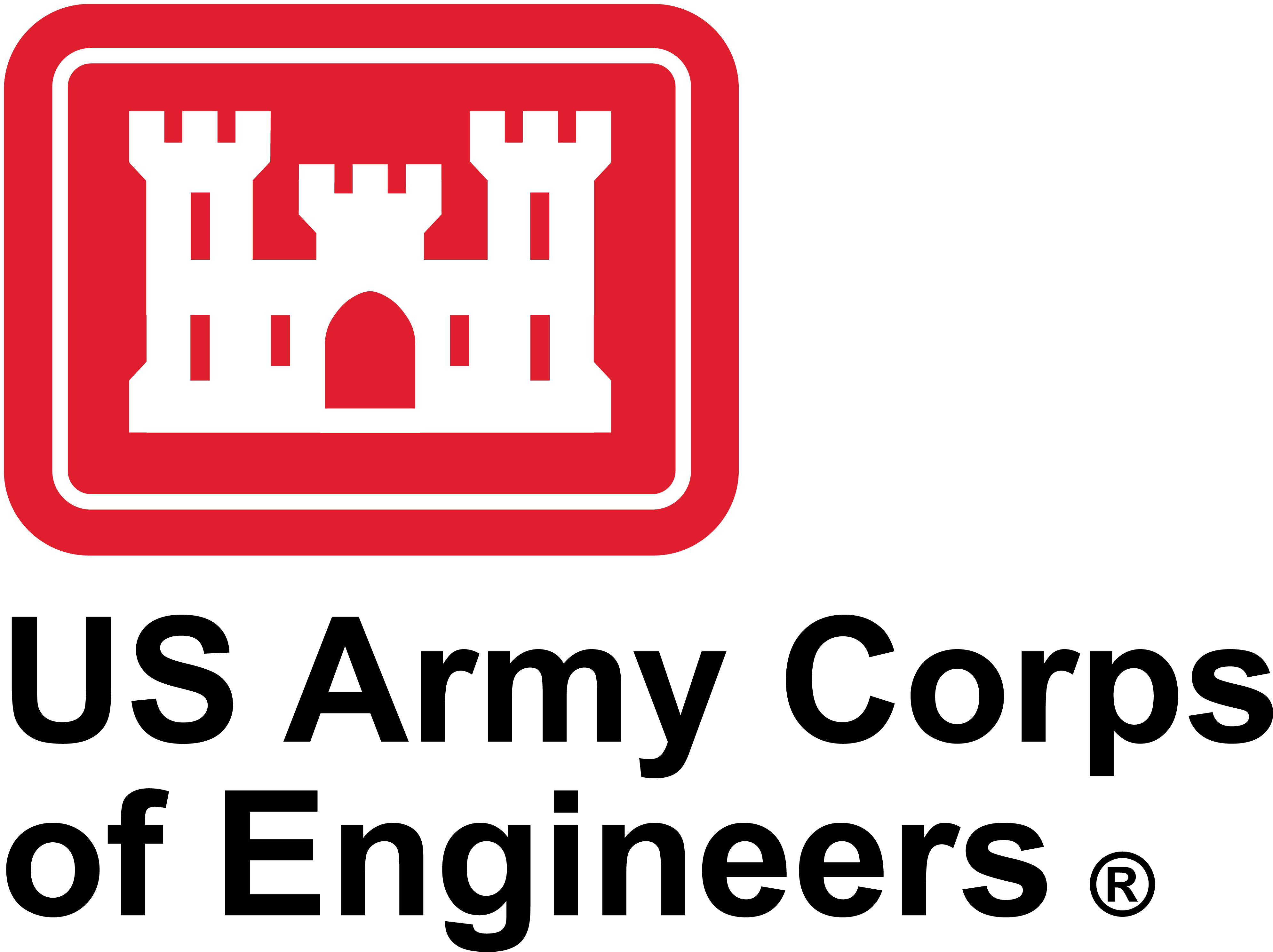 Logo of the U.S. Army Corps of Engineers (USACE), depicting a white castle over a red background