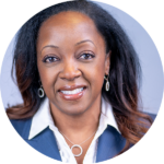 A circular headshot of Angela.