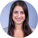 A circular headshot of Rebecca.